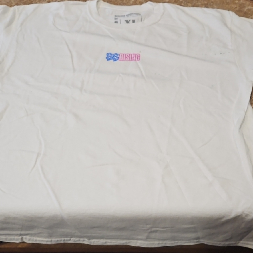 Nwot White T-Shirt with Blue and Pink Graphic